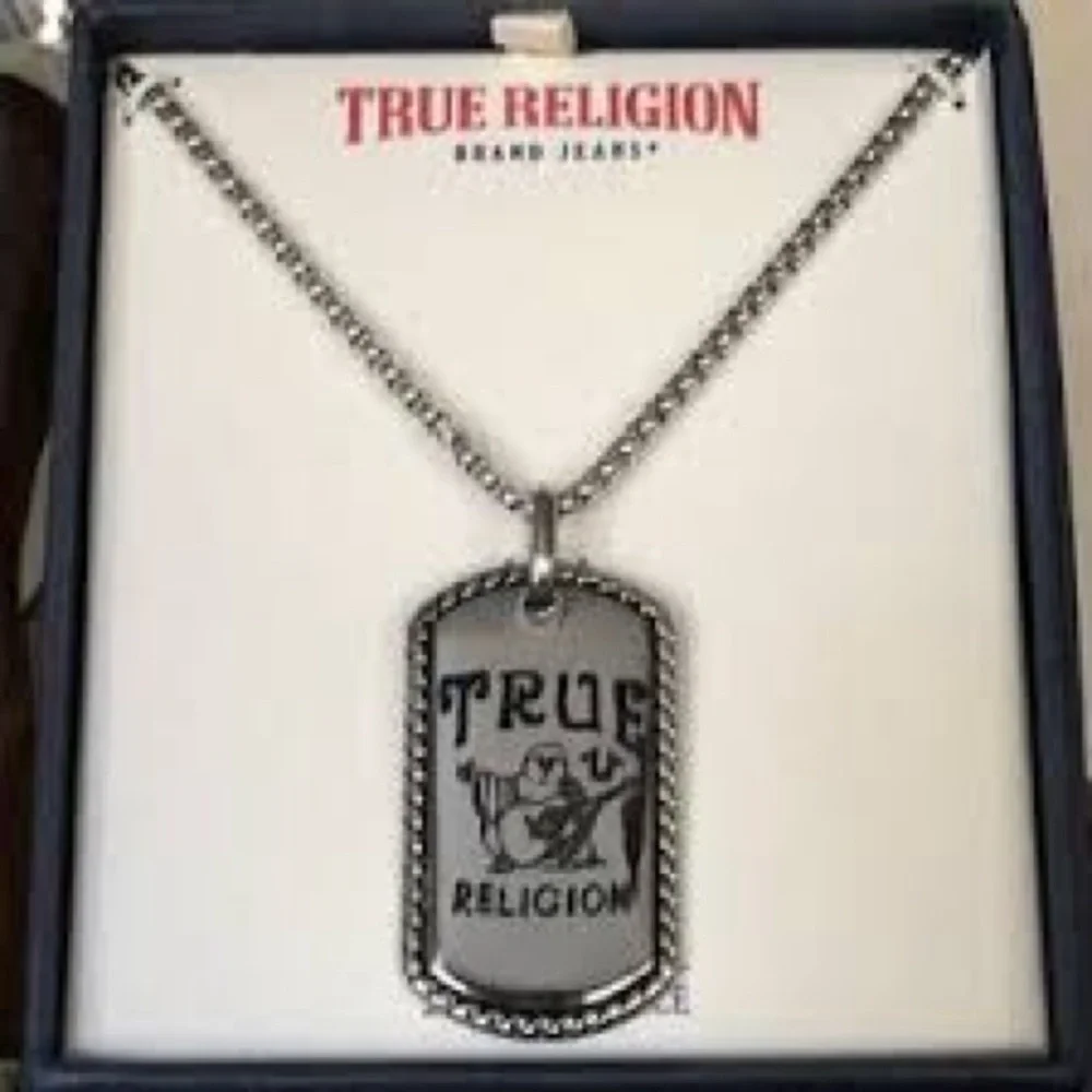 True Religion Stainless Steel Buddha Dog Tag Necklace #YC